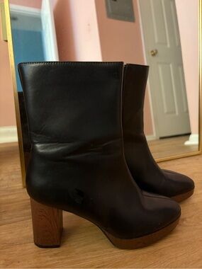 Women's Black Leather Platform Ankle Boots